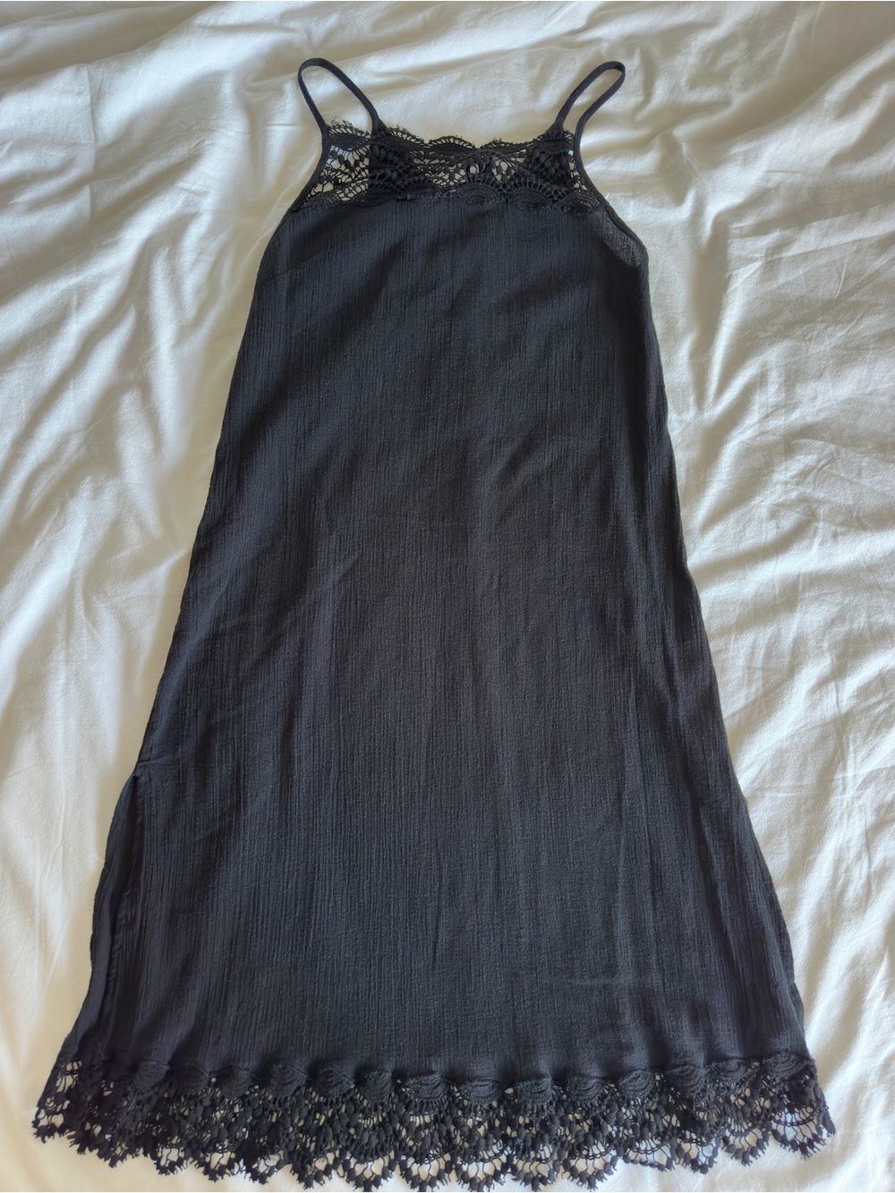 Intimately by Free People - Black Slip Dress with Macrame Lace - XS